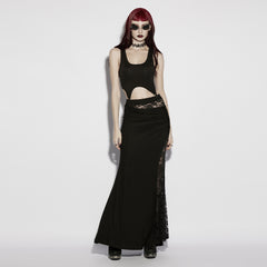 OQ-978BQF Gothic Skirt with Lace Overlay and Asymmetrical Waist Detail