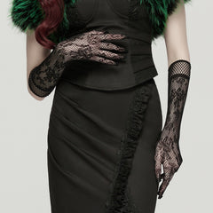 OS-1011SSF Gothic Accessories Elegant Black Lace Fingerless Gloves
