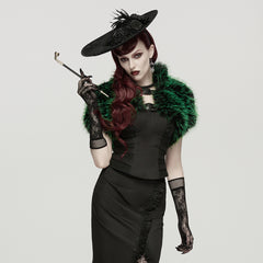 OS-1011SSF Gothic Accessories Elegant Black Lace Fingerless Gloves