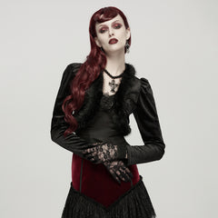 OS-1012SSF Elegant Lace Gloves Gothic Accessories with Beaded Cuffs