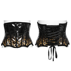 OS-697YDF Gothic Corset Leopard Print Glossy Lace-Up Waist Cincher