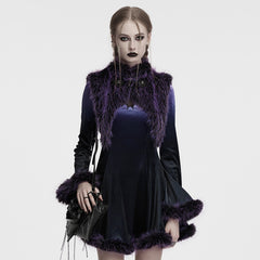 OS-749WJF Gothic Faux Fur Shoulder Cape Punk Accessories Purple Statement