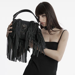 OS-757BBF Fringe Studded Leather Punk Accessories Backpack with Handle