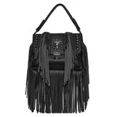 OS-757BBF Fringe Studded Leather Punk Accessories Backpack with Handle