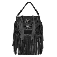 OS-757BBF Fringe Studded Leather Punk Accessories Backpack with Handle