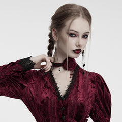 OS-760LHF Gothic Accessories Velvet Choker Rose Lace Beads Elegant Statement