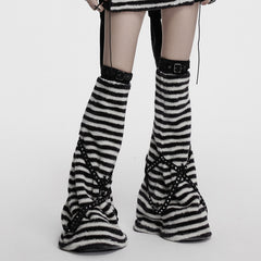 OS-769JTF Striped Faux Fur Leg Warmers Punk Accessories with Buckle Straps