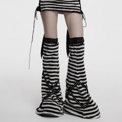 OS-769JTF Striped Faux Fur Leg Warmers Punk Accessories with Buckle Straps