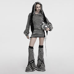 OS-769JTF Striped Faux Fur Leg Warmers Punk Accessories with Buckle Straps