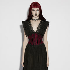 OS-830YDF Gothic Corset Lace-Up Red Black Lace Waist Cincher