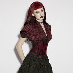 OS-830YDF Gothic Corset Lace-Up Red Black Lace Waist Cincher