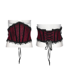 OS-830YDF Gothic Corset Lace-Up Red Black Lace Waist Cincher