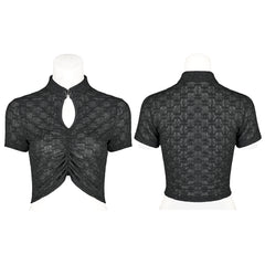 OT-007TDF Edgy Keyhole Cropped Punk T-Shirts with Textured Pattern Design