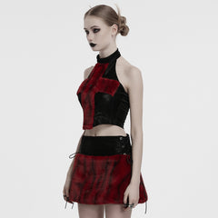 OT-1001BXF Gothic Punk Vest Faux Fur Cross Halter Top