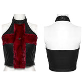 OT-1001BXF Gothic Punk Vest Faux Fur Cross Halter Top