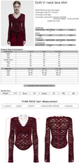 OT-1014TCF Gothic Shirts Lace Long Sleeve Velvet Top Red