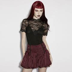 OT-1058TDF Gothic T-Shirts Black Lace Sheer Top Dark Elegance Fashion