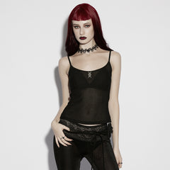 OT-1073DDF Gothic Shirts Black Mesh Spaghetti Strap Tank Top
