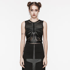 OT-846BXF Edgy Mesh Cutout Punk Shirts Gothic Sleeveless Top
