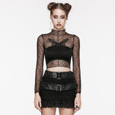 OT-861TCF Sheer Lace Gothic T-Shirts Mesh Long Sleeve Top