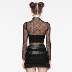OT-861TCF Sheer Lace Gothic T-Shirts Mesh Long Sleeve Top