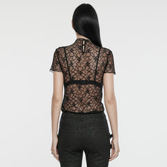 OT-864TDF Elegant Mesh Lace Punk T-Shirts with Gothic Floral Pattern