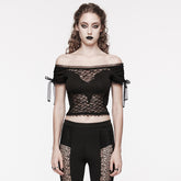 OT-874TDF Gothic Shirts Off-Shoulder Lace Patchwork Cropped Top Elegant