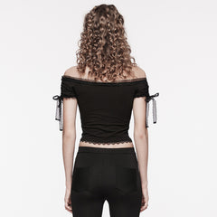 OT-874TDF Gothic Shirts Off-Shoulder Lace Patchwork Cropped Top Elegant