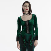 OT-949DQF Velvet Gothic Shirts Green Corset Style Long Sleeve Blouse