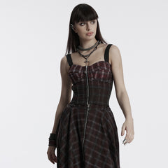 OT-950BXF Plaid Punk Vests Front Zipper Design Adjustable Straps Stylish Top