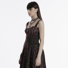 OT-950BXF Plaid Punk Vests Front Zipper Design Adjustable Straps Stylish Top