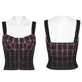 OT-950BXF Plaid Punk Vests Front Zipper Design Adjustable Straps Stylish Top
