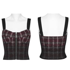 OT-950BXF Plaid Punk Vests Front Zipper Design Adjustable Straps Stylish Top