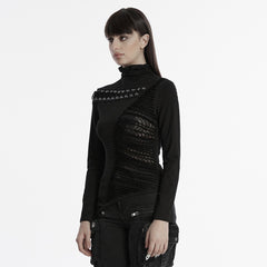 OT-952TCF Edgy Asymmetrical Cutout Rivet Punk T-Shirts Fashion