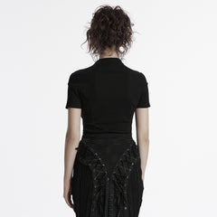 OT-955TDF Gothic T-Shirts Black Mesh Panel Lace-Up Design
