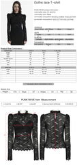 OT-963TCF Gothic Lace T-Shirts Vintage Black Long Sleeve Elegance