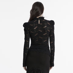 OT-963TCF Gothic Lace T-Shirts Vintage Black Long Sleeve Elegance