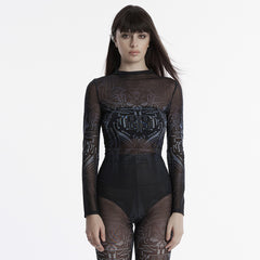 OT-969TCF Edgy Sheer Geometric Long Sleeve Punk T-Shirt Top