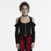OT-970TCF Gothic Shirt Cold Shoulder Corset Style Lace Detail Top