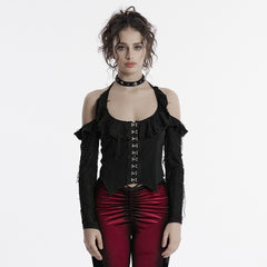 OT-970TCF Gothic Shirt Cold Shoulder Corset Style Lace Detail Top