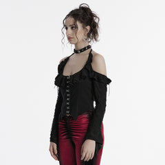 OT-970TCF Gothic Shirt Cold Shoulder Corset Style Lace Detail Top