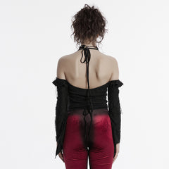 OT-970TCF Gothic Shirt Cold Shoulder Corset Style Lace Detail Top