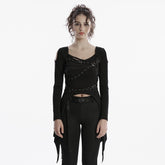 OT-971TCF Edgy Black Strapped Punk T-Shirts Long Sleeve Design