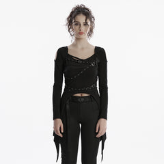 OT-971TCF Edgy Black Strapped Punk T-Shirts Long Sleeve Design