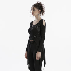 OT-971TCF Edgy Black Strapped Punk T-Shirts Long Sleeve Design