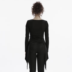 OT-971TCF Edgy Black Strapped Punk T-Shirts Long Sleeve Design