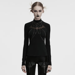 OT-980TCF Edgy Gothic T-Shirt with Chains and Sheer Bat Design