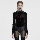 OT-983TCF Gothic T-Shirts Black Velvet Top Red Symbolic Design