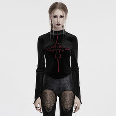 OT-983TCF Gothic T-Shirts Black Velvet Top Red Symbolic Design