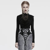 OT-988TCF Gothic Shirts Elegant Black Lace Drape Long Sleeve Top
